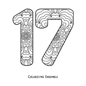 Image à colorier d'un mandala du nombre 17