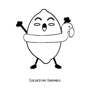 Image à colorier d’un citron kawaii rigolo avec une bouée