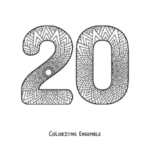 Image à colorier d'un mandala du nombre 20
