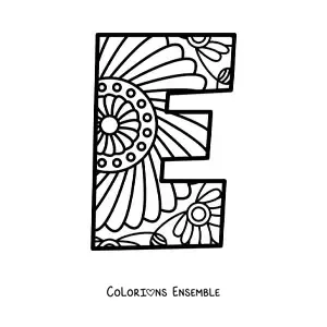 Image à colorier d'un mandala de la lettre e