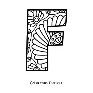Image à colorier d'un mandala de la lettre f