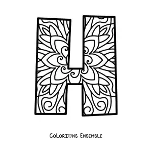 Image à colorier d'un mandala de la lettre h