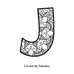 Image à colorier d'un mandala de la lettre j