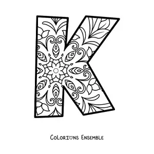 Image à colorier d'un mandala de la lettre k