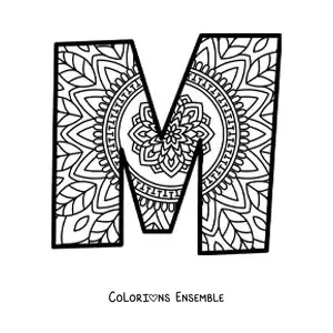 Image à colorier d'un mandala de la lettre m