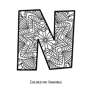 Image à colorier d'un mandala de la lettre n