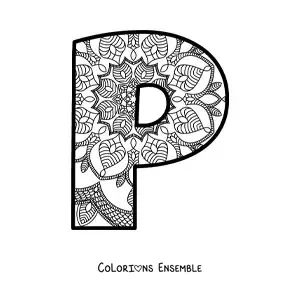 Image à colorier d'un mandala de la lettre p
