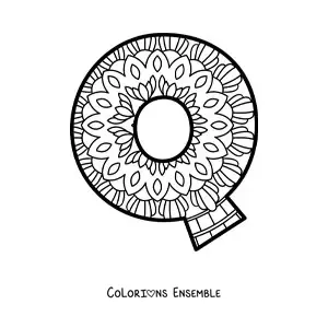 Image à colorier d'un mandala de la lettre q