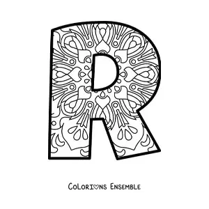 Image à colorier d'un mandala de la lettre r