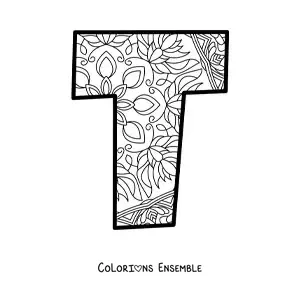 Image à colorier d'un mandala de la lettre t