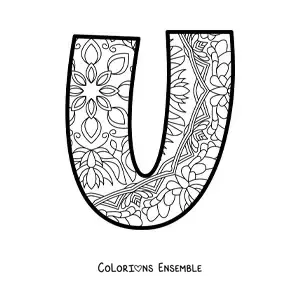 Image à colorier d'un mandala de la lettre u