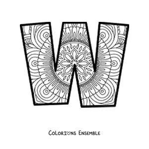 Image à colorier d'un mandala de la lettre w