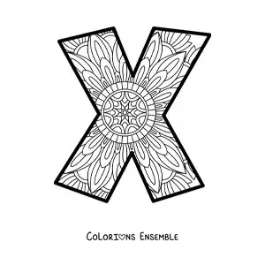 Image à colorier d'un mandala de la lettre x