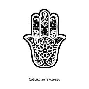 Image à colorier d'un mandala bouddhiste de la main de Fatima