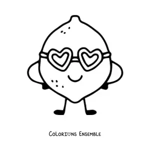 Image à colorier d’un citron rigolo souriant avec des lunettes de soleil