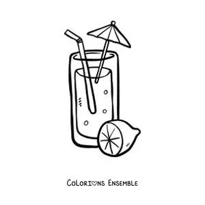Image à colorier d’un verre de limonade avec un petit parasol
