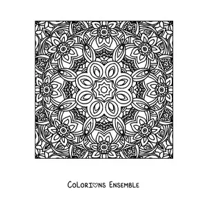 Image à colorier d'un mandala carré avec des fleurs