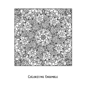 Image à colorier d'un mandala carré avec des fleurs