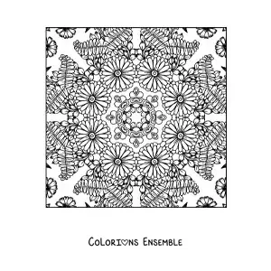 Image à colorier d'un mandala carré orné de fleurs