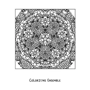 Image à colorier d'un mandala carré orné de fleurs