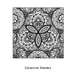 Image à colorier d'un mandala carré dans le style Zentangle