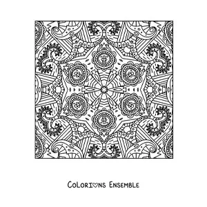 Image à colorier d'un mandala carré dans le style Zentangle