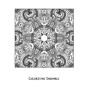 Image à colorier d'un mandala carré dans le style Zentangle
