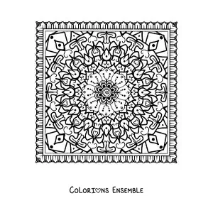 Image à colorier d'un mandala carré difficile