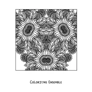 Image à colorier d'un mandala carré floral