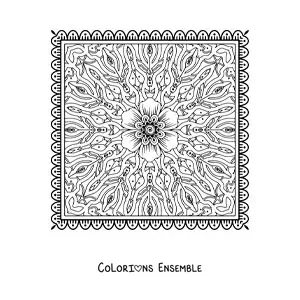 Image à colorier d'un mandala carré floral