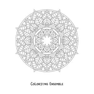 Image à colorier d'un mandala circulaire avec des fleurs