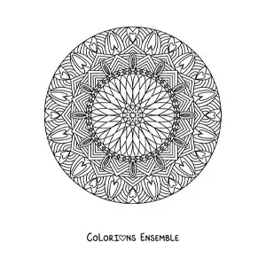 Image à colorier d'un mandala circulaire avec des cœurs