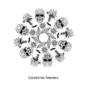Image à colorier d'un mandala de crânes d'Halloween