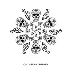 Image à colorier d'un mandala de crânes Catrinas