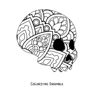 Image à colorier d'un mandala de crâne facile