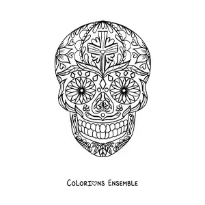 Image à colorier d'un mandala de crâne mexicain