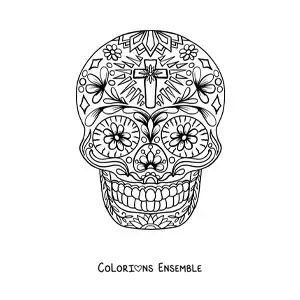 Image à colorier d'un mandala de crâne mexicain