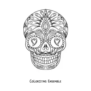 Image à colorier d'un mandala de crâne mexicain