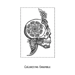 Image à colorier d'un mandala de crâne dans le style Zentangle