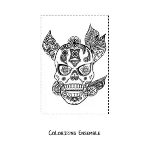 Image à colorier d'un mandala de crâne dans le style Zentangle