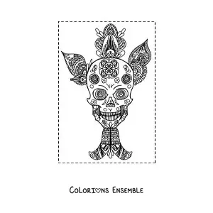 Image à colorier d'un mandala de crâne dans le style Zentangle