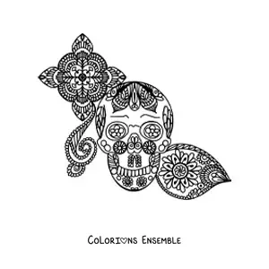 Image à colorier d'un mandala de crâne dans le style Zentangle