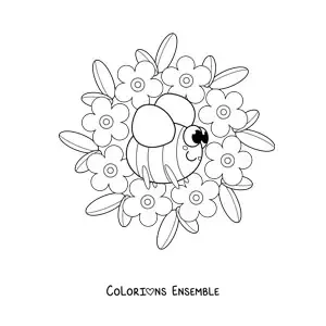 Image à colorier d'un mandala kawaii avec une abeille et des fleurs