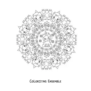 Image à colorier d'un mandala kawaii avec des licornes
