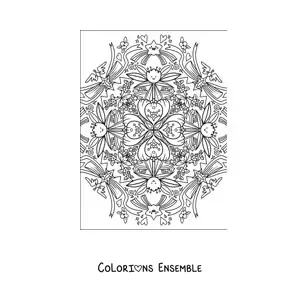 Image à colorier d'un mandala kawaii avec des fleurs et des étoiles