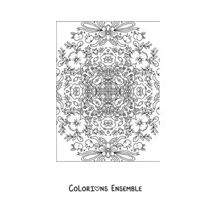 Image à colorier d'un mandala kawaii avec des fleurs et des animaux