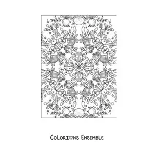 Image à colorier d'un mandala kawaii avec des fleurs et des lapins