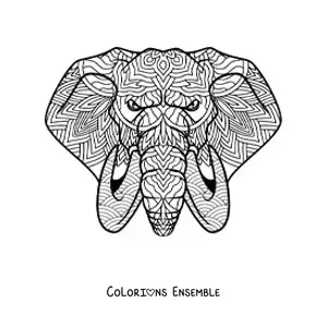 Image à colorier d'un mandala de style Zentangle représentant une tête d'éléphant