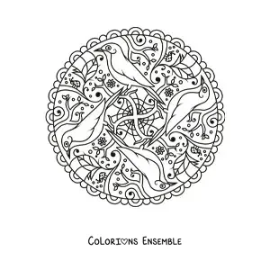 Image à colorier d'un mandala d'oiseaux