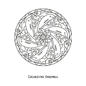 Image à colorier d'un mandala de dauphins